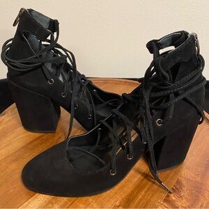 Dolce Vita Cerys Lace-up Suede Heels [Sz 6] | Black
